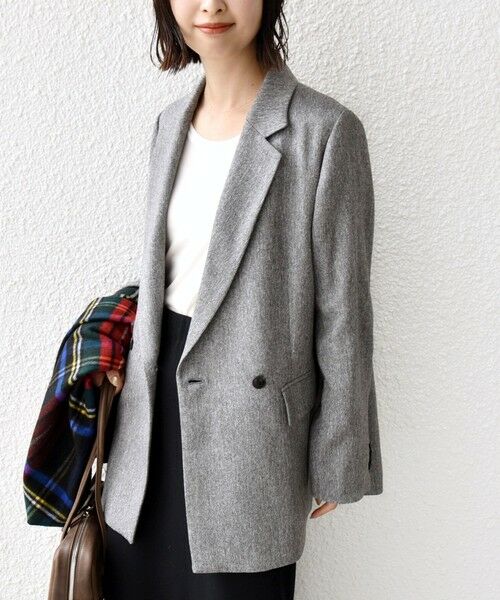SHIPS / シップス テーラードジャケット | 〈手洗い可能〉ウール 調 合繊 ダブル ジャケット(ヘザーグレー)