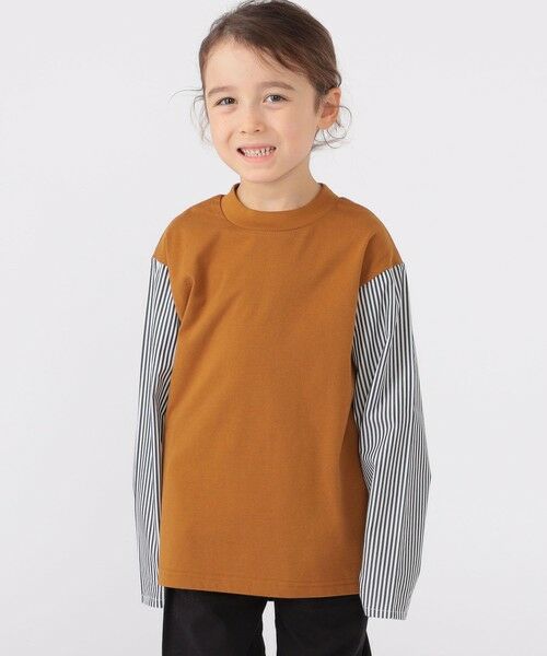 SHIPS / シップス Tシャツ | SHIPS KIDS:100〜130cm / パターン 切替 長袖 TEE(ブラウン系)