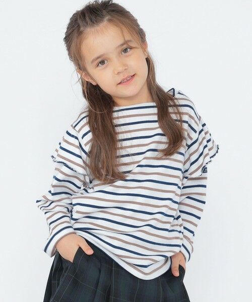 SHIPS / シップス Tシャツ | SHIPS KIDS:100〜130cm/ボーダー フリル ロングスリーブ Tシャツ | 詳細1