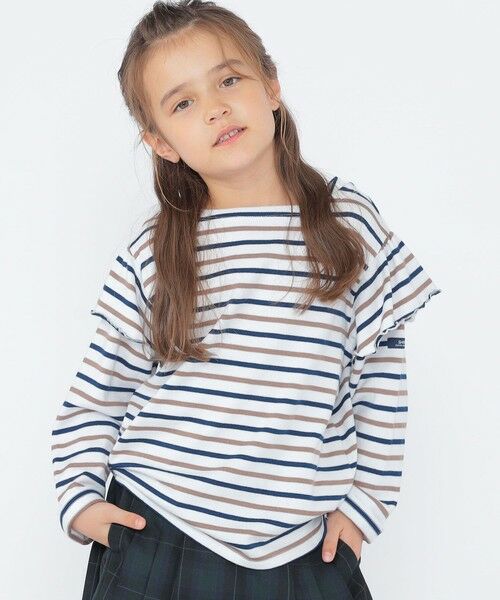 SHIPS / シップス Tシャツ | SHIPS KIDS:100〜130cm/ボーダー フリル ロングスリーブ Tシャツ(オフホワイト)