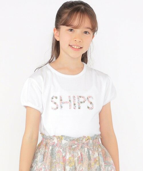 SHIPS / シップス Tシャツ | SHIPS KIDS:140〜150cm / ガーリー 刺繍 ロゴ TEE(オフホワイト)