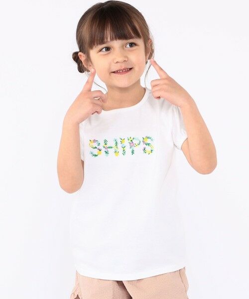 SHIPS / シップス Tシャツ | SHIPS KIDS:100〜130cm / ガーリー 刺繍 ロゴ Tシャツ(オフホワイト)