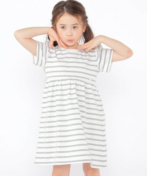 SHIPS / シップス ロング・マキシ丈ワンピース | SHIPS KIDS:100〜130cm / ボーダー フリル ワンピース(ライトグレー)