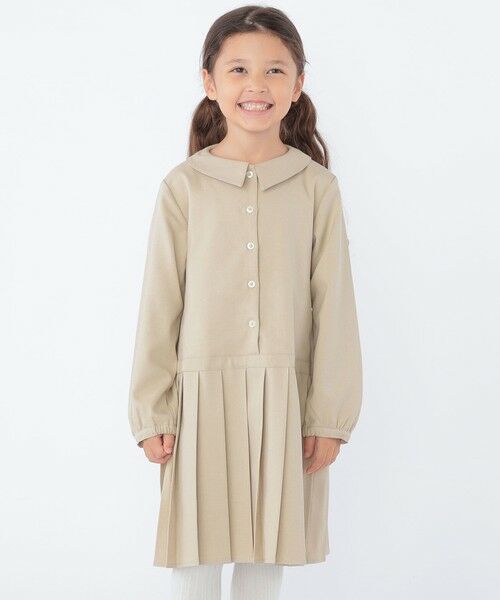 SHIPS / シップス ロング・マキシ丈ワンピース | SHIPS KIDS:100〜130cm / プリーツ 切替 ワンピース(ベージュ)
