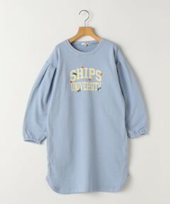 SHIPS / シップス ロング・マキシ丈ワンピース | SHIPS KIDS:140〜150cm / カレッジロゴ フラワー 刺繍 スウェット ワンピース