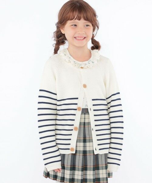 SHIPS / シップス カーディガン・ボレロ | SHIPS KIDS:100〜125cm /〈洗濯機可能〉ボーダー カーディガン(ネイビー)