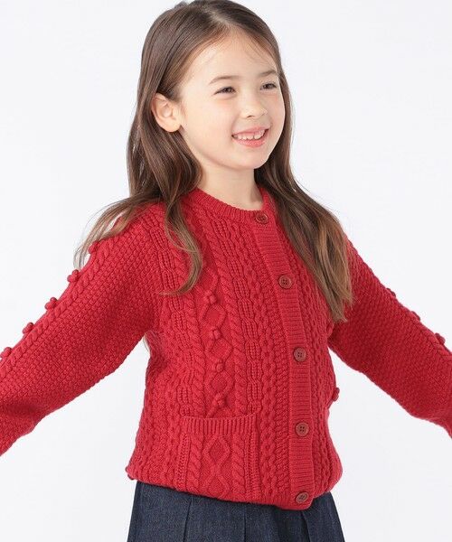 SHIPS / シップス カーディガン・ボレロ | SHIPS KIDS:100〜130cm /〈洗濯機可能〉ケーブル ニット ポンポン カーディガン | 詳細2