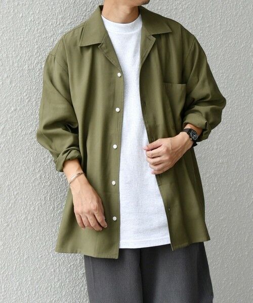 SHIPS / シップス シャツ・ブラウス | SHIPS any: 〈洗濯機可能〉ビスコース モザイクツイル ライト オープンカラー シャツ◇(オリーブ)