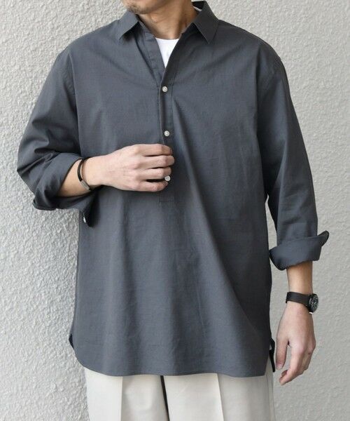 SHIPS / シップス シャツ・ブラウス | SHIPS any:〈洗濯機可能〉コットン/リネン 7分袖 スキッパー プルオーバー シャツ 25SS◇(グレー)