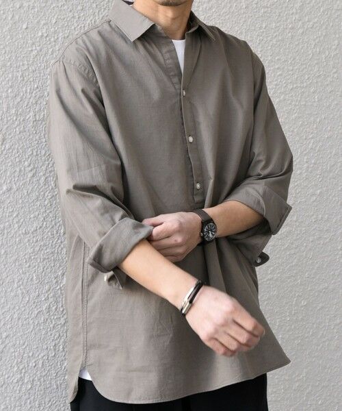 SHIPS / シップス シャツ・ブラウス | SHIPS any:〈洗濯機可能〉コットン/リネン 7分袖 スキッパー プルオーバー シャツ 25SS◇(オリーブ)