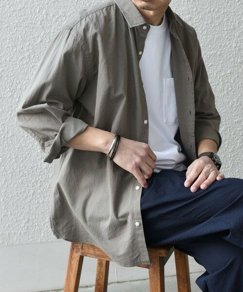 SHIPS / シップス シャツ・ブラウス | SHIPS any:〈洗濯機可能〉コットン/リネン 7分袖 レギュラー シャツ 25SS◇(オリーブ)