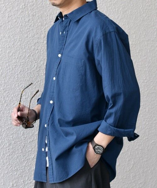 SHIPS / シップス シャツ・ブラウス | SHIPS any:〈洗濯機可能〉コットン/リネン 7分袖 レギュラー シャツ 25SS◇(コバルトブルー)