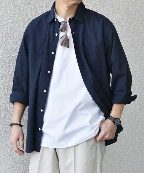 SHIPS / シップス シャツ・ブラウス | SHIPS any:〈洗濯機可能〉コットン/リネン 7分袖 レギュラー シャツ 25SS◇(ネイビー)