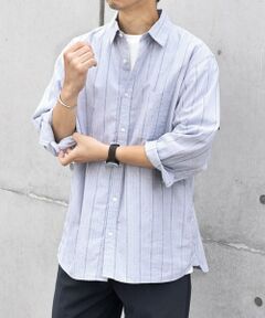 SHIPS / シップス シャツ・ブラウス | SHIPS any: 〈洗濯機可能〉コットン / リネン ブルー ストライプ 7分袖 レギュラー シャツ◇