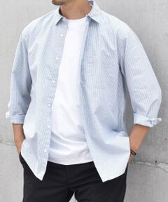 SHIPS / シップス シャツ・ブラウス | SHIPS any: 〈洗濯機可能〉コットン / リネン ブルー ストライプ 7分袖 レギュラー シャツ◇