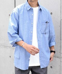 SHIPS / シップス シャツ・ブラウス | SHIPS any: 〈洗濯機可能〉コットン / リネン ブルー ストライプ 7分袖 レギュラー シャツ◇