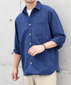 SHIPS / シップス シャツ・ブラウス | SHIPS any: 〈洗濯機可能〉コットン / リネン ブルー ストライプ 7分袖 レギュラー シャツ◇