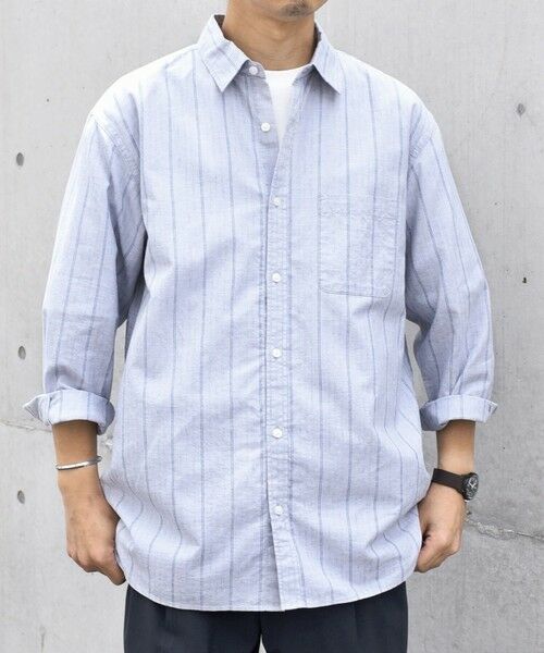SHIPS / シップス シャツ・ブラウス | SHIPS any: 〈洗濯機可能〉コットン / リネン ブルー ストライプ 7分袖 レギュラー シャツ◇ | 詳細3