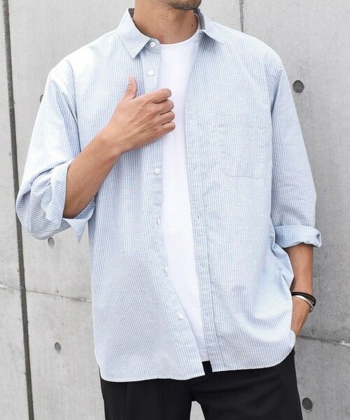 SHIPS / シップス シャツ・ブラウス | SHIPS any: 〈洗濯機可能〉コットン / リネン ブルー ストライプ 7分袖 レギュラー シャツ◇ | 詳細9