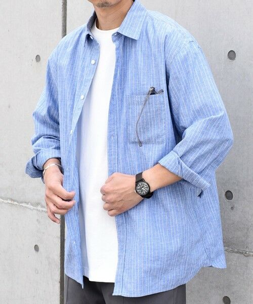 SHIPS / シップス シャツ・ブラウス | SHIPS any: 〈洗濯機可能〉コットン / リネン ブルー ストライプ 7分袖 レギュラー シャツ◇ | 詳細15