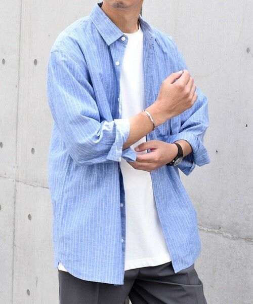 SHIPS / シップス シャツ・ブラウス | SHIPS any: 〈洗濯機可能〉コットン / リネン ブルー ストライプ 7分袖 レギュラー シャツ◇ | 詳細16