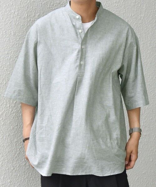 SHIPS / シップス シャツ・ブラウス | SHIPS any: コットン/リネン バンド スキッパー ハーフスリーブ シャツ◇(オリーブ)