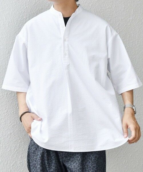 SHIPS / シップス シャツ・ブラウス | SHIPS any: シアサッカー ストライプ バンド スキッパー ハーフスリーブ シャツ◇(ホワイト)