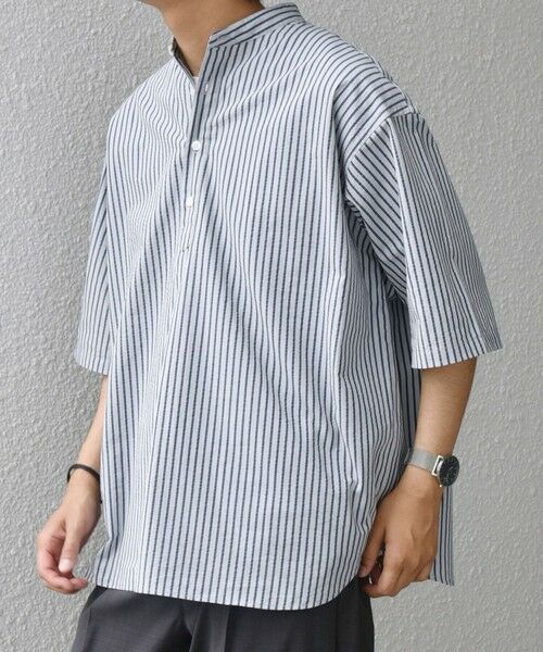 SHIPS / シップス シャツ・ブラウス | SHIPS any: シアサッカー ストライプ バンド スキッパー ハーフスリーブ シャツ◇ | 詳細30