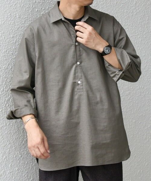 SHIPS / シップス シャツ・ブラウス | SHIPS any: コットン/リネン 7分袖 スキッパー プルオーバー シャツ◇◇(オリーブ)