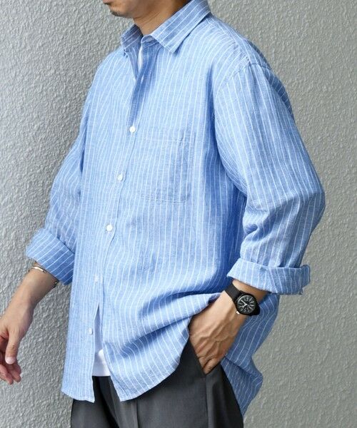 SHIPS / シップス シャツ・ブラウス | SHIPS any: コットン/リネン ストライプ 7分袖 レギュラー シャツ◇◇(ブルー)