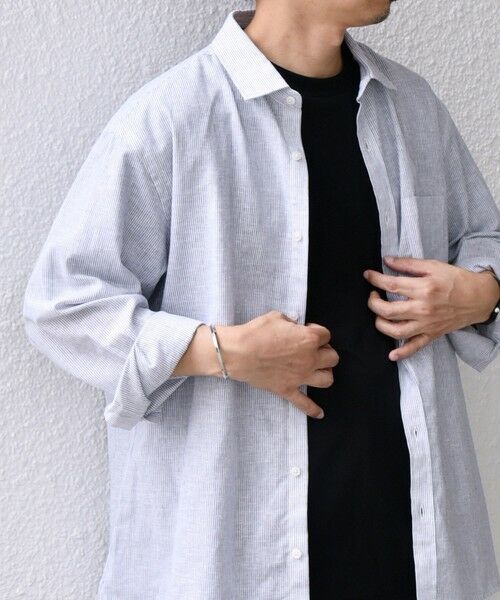 SHIPS / シップス シャツ・ブラウス | SHIPS any: コットン/リネン ストライプ 7分袖 レギュラー シャツ◇◇(ダークブルー)