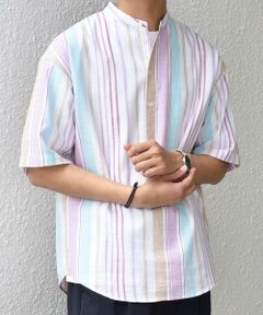 SHIPS / シップス シャツ・ブラウス | SHIPS any: BEZ TEXTILE マルチカラー ストライプ/ソリッド バンドカラー プルオーバー シャツ◇