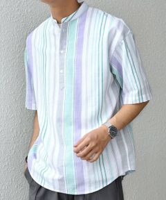 SHIPS / シップス シャツ・ブラウス | SHIPS any: BEZ TEXTILE マルチカラー ストライプ/ソリッド バンドカラー プルオーバー シャツ◇