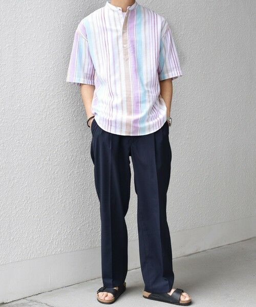 SHIPS / シップス シャツ・ブラウス | SHIPS any: BEZ TEXTILE マルチカラー ストライプ/ソリッド バンドカラー プルオーバー シャツ◇ | 詳細8