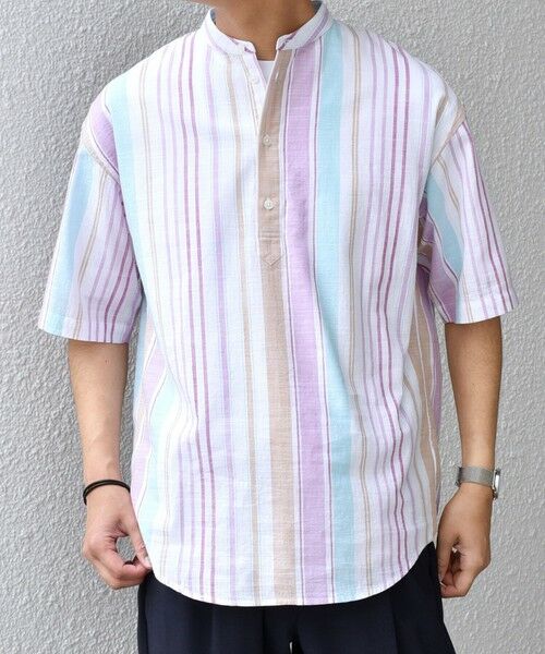 SHIPS / シップス シャツ・ブラウス | SHIPS any: BEZ TEXTILE マルチカラー ストライプ/ソリッド バンドカラー プルオーバー シャツ◇ | 詳細10