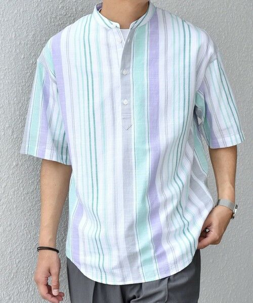 SHIPS / シップス シャツ・ブラウス | SHIPS any: BEZ TEXTILE マルチカラー ストライプ/ソリッド バンドカラー プルオーバー シャツ◇ | 詳細17
