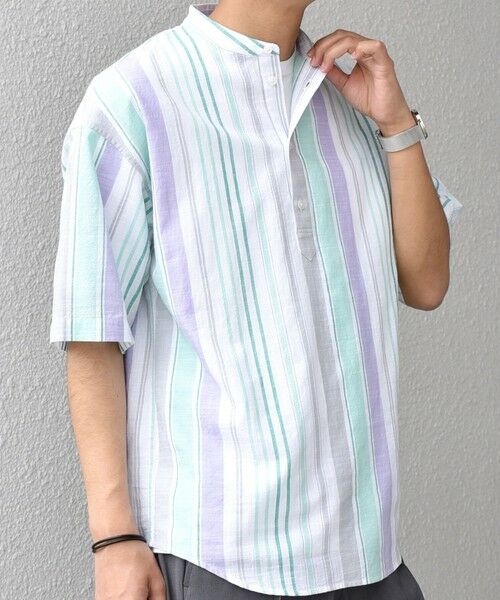 SHIPS / シップス シャツ・ブラウス | SHIPS any: BEZ TEXTILE マルチカラー ストライプ/ソリッド バンドカラー プルオーバー シャツ◇ | 詳細18