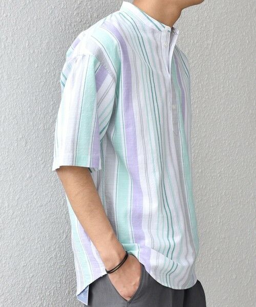 SHIPS / シップス シャツ・ブラウス | SHIPS any: BEZ TEXTILE マルチカラー ストライプ/ソリッド バンドカラー プルオーバー シャツ◇ | 詳細19