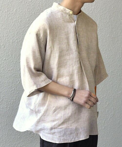 SHIPS / シップス シャツ・ブラウス | SHIPS any: ピュアリネン バンド スキッパー ハーフスリーブ プルオーバー シャツ 25SS◇(ライトグレー)