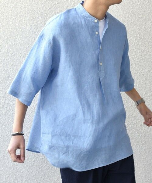 SHIPS / シップス シャツ・ブラウス | SHIPS any: ピュアリネン バンド スキッパー ハーフスリーブ プルオーバー シャツ 25SS◇(ライトブルー)