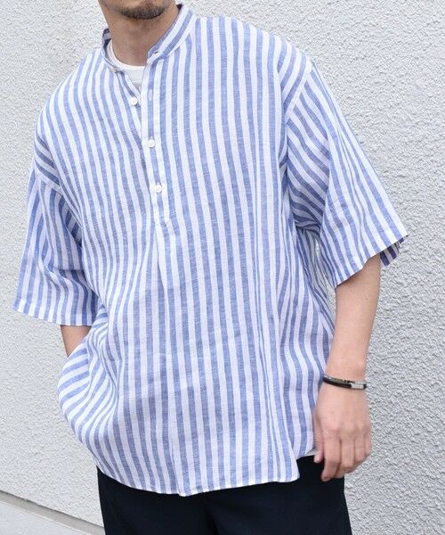 SHIPS / シップス シャツ・ブラウス | SHIPS any: ピュアリネン バンド スキッパー ハーフスリーブ プルオーバー シャツ 25SS◇(ブルー)