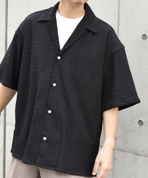 SHIPS / シップス シャツ・ブラウス | SHIPS any: マルチパターン オープンカラー メッシュ シアー シャツ◇(ブラック)