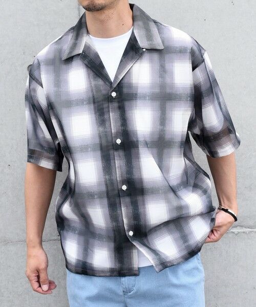 SHIPS / シップス シャツ・ブラウス | SHIPS any: メッシュ オンブレチェック / ウェーブ パターン オープンカラー シアー シャツ◇ | 詳細4