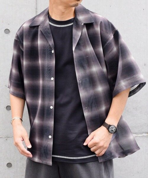 SHIPS / シップス シャツ・ブラウス | SHIPS any: メッシュ オンブレチェック / ウェーブ パターン オープンカラー シアー シャツ◇(ブラウン)