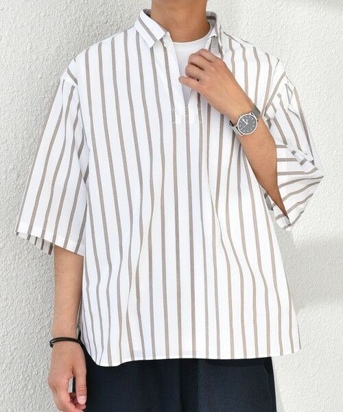 SHIPS / シップス シャツ・ブラウス | SHIPS any: ストライプ スモールウェイブ スキッパー プルオーバーシャツ◇(ホワイト)