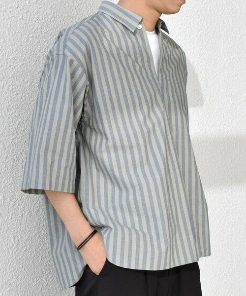 SHIPS / シップス シャツ・ブラウス | SHIPS any: ストライプ スモールウェイブ スキッパー プルオーバーシャツ◇(グリーン)