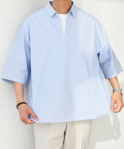 SHIPS / シップス シャツ・ブラウス | SHIPS any: ストライプ スモールウェイブ スキッパー プルオーバーシャツ◇(ライトブルー)