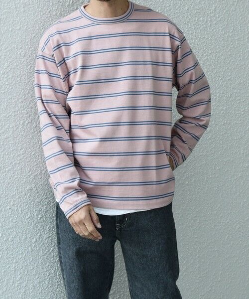 SHIPS / シップス Tシャツ | 【SHIPS any別注】sports wear: レトロ カラー ボーダー Tシャツ (ロンT)◇(ピンク)