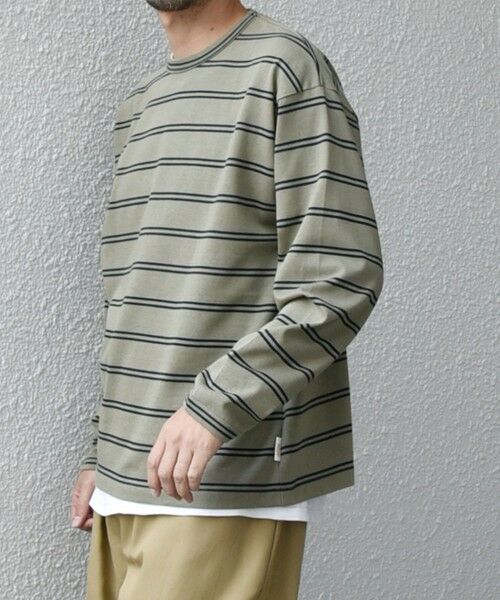 SHIPS / シップス Tシャツ | 【SHIPS any別注】sports wear: レトロ カラー ボーダー Tシャツ (ロンT)◇(ライトグリーン)