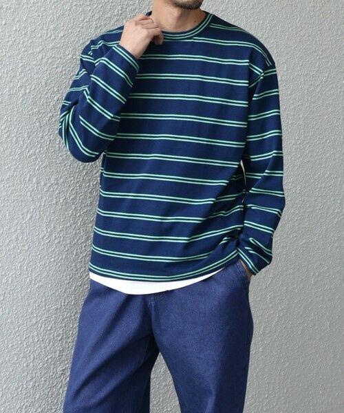 SHIPS / シップス Tシャツ | 【SHIPS any別注】sports wear: レトロ カラー ボーダー Tシャツ (ロンT)◇(ブルー)